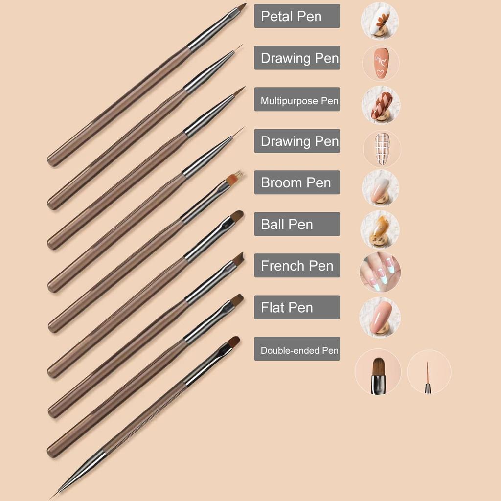 Nail Brush Tools Set, Transparent Coffee Gradient Color Painting Line Drawing Brush,Art Design Painting Tools,Salon Diy Manicure