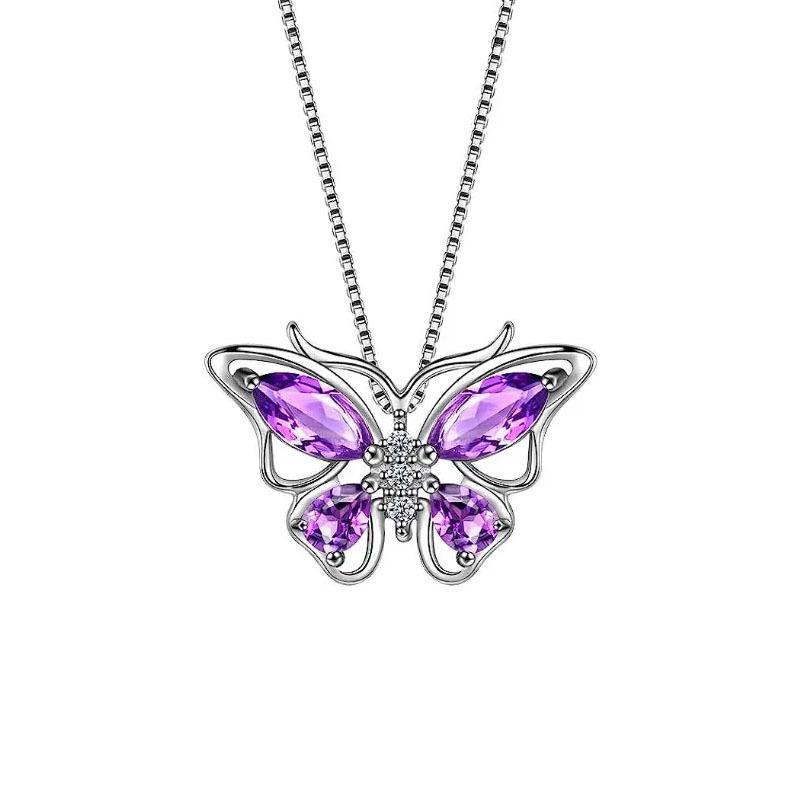 Butterfly Pendant Jewelry Set: Ring, Earring, Necklace & Clavicle Chain for Women