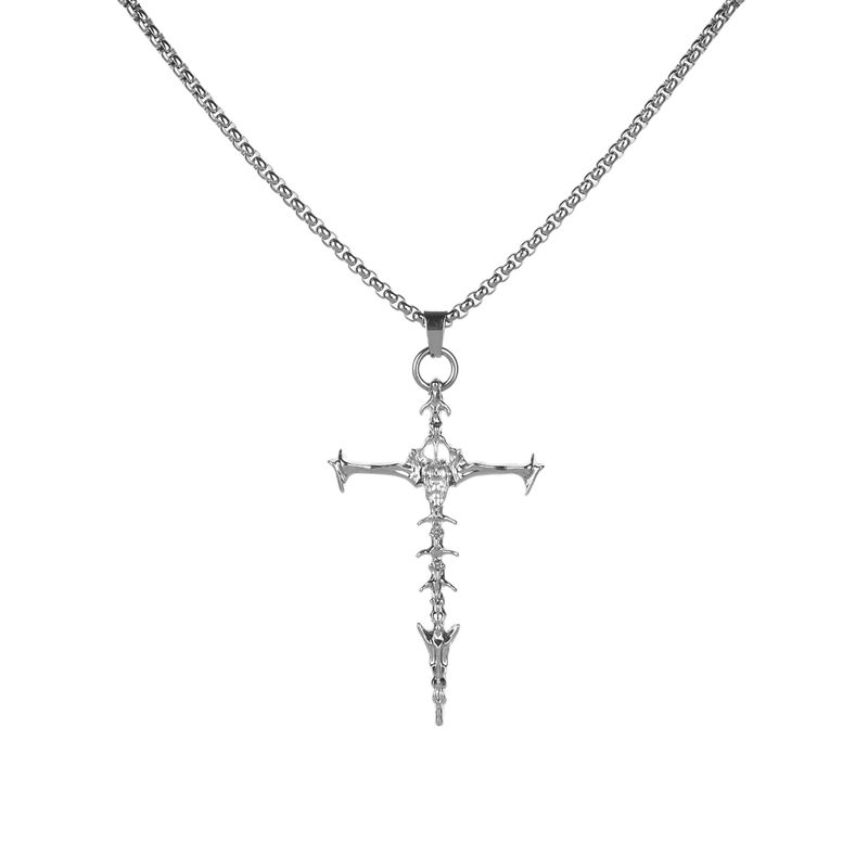 Vintage Ancient Skeleton Cross Ins Retro European and American Rap Hip-hop Men and Women Choker Personality Titanium Steel Chain