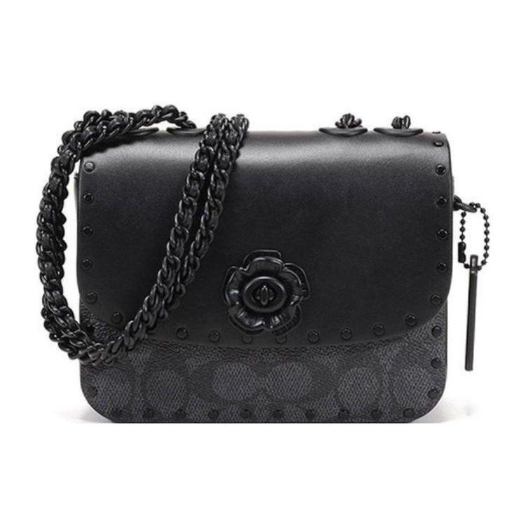 Coach Madison 16 Studded Flap Chain Crossbody Bag Women Bags Black C2462-MWQV8