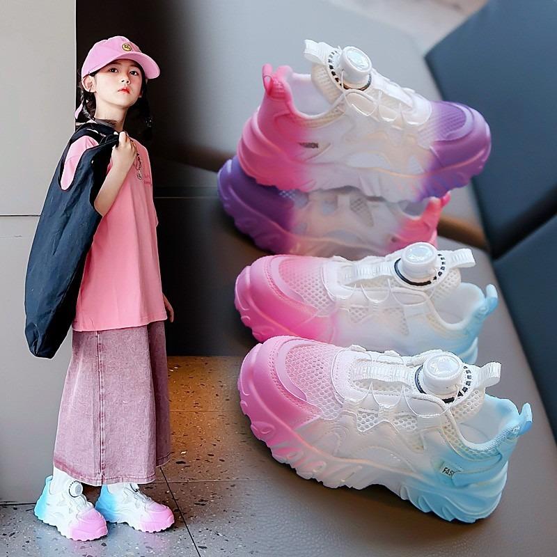 Dívčí boty Nové letní dětské boty s otočným knoflíkem Prodyšné síťované tenisky Pro velké dítě Tátovy boty