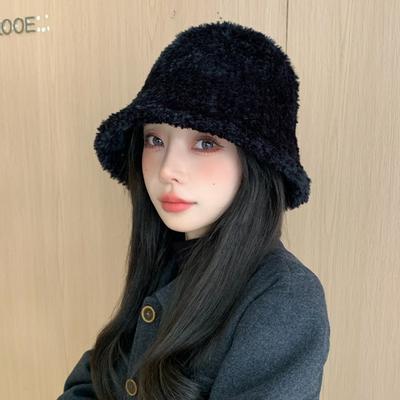 Neue Koreanische Version von Herbst und Winter Pelziges Nischen Fischerhut für Damen Outdoor für Winter Warm Einfarbige Schirmmütze Trend