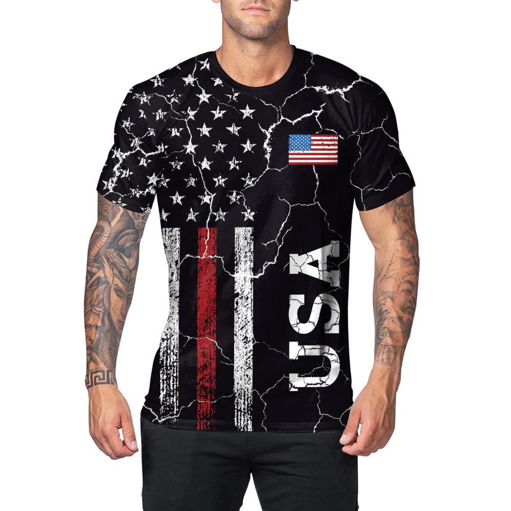 Flag Pattern 3D Digital Printing Men's Fashionable Round Neck Short Sleeved T-shirt