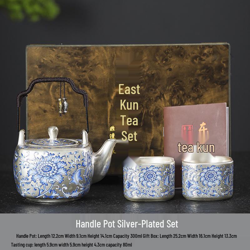 Antique Silver-Gilded Porcelain Teapot Set: Perfect Gift for Leaders, Housewarmings, Business Occasions, Souvenirs, and High-End Ceramics Lovers.