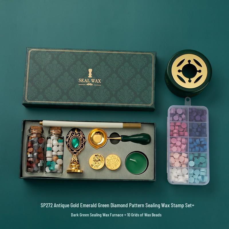 Creative Retro Wax Sealing Stamp Set - Includes Stamp, Wax Granules, and Fire Paint for Envelopes & Gifts.