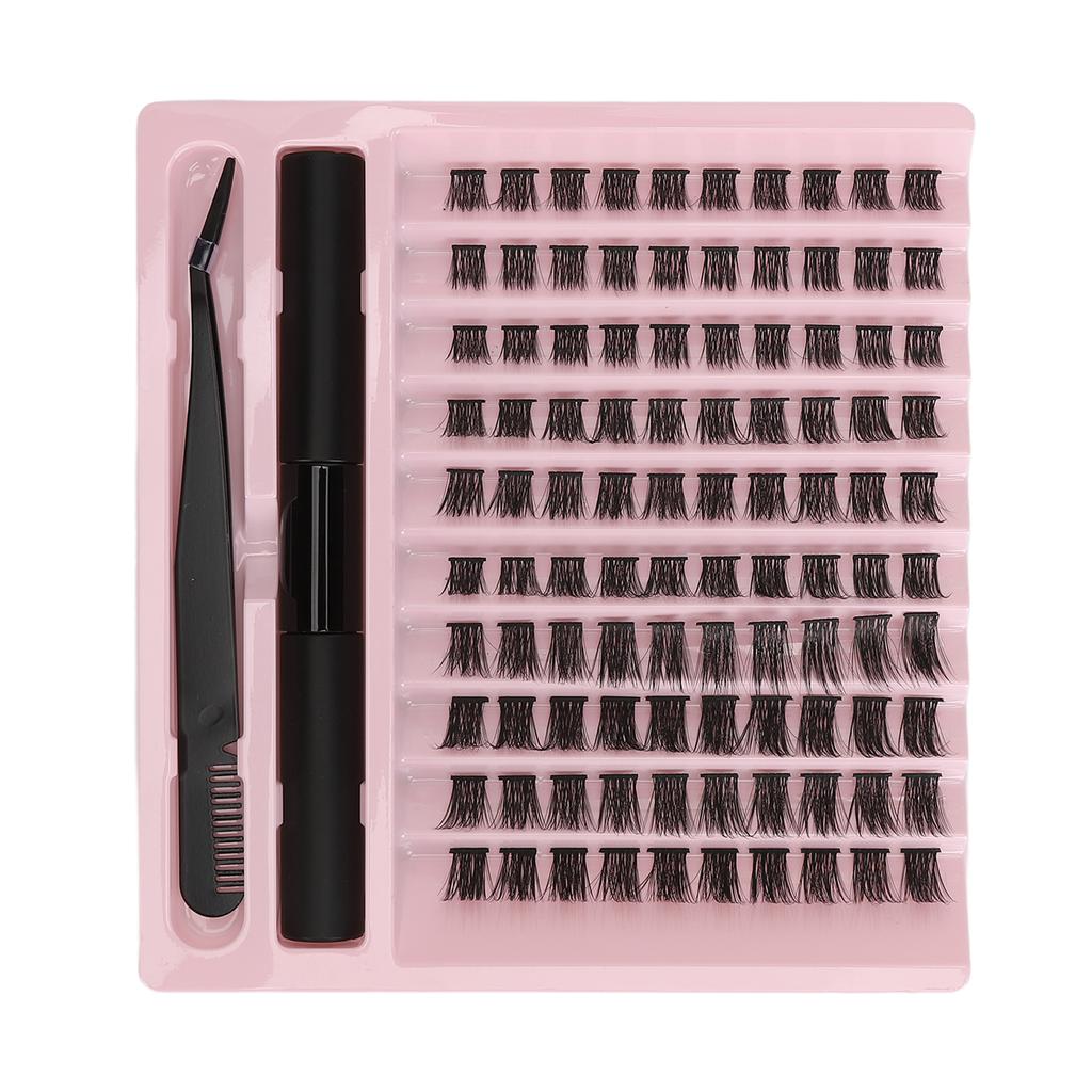 100 trsů umělých řas Tloušťka D Zakřivení DIY Prodlužování řas s 3ml lepidlem Pinzeta