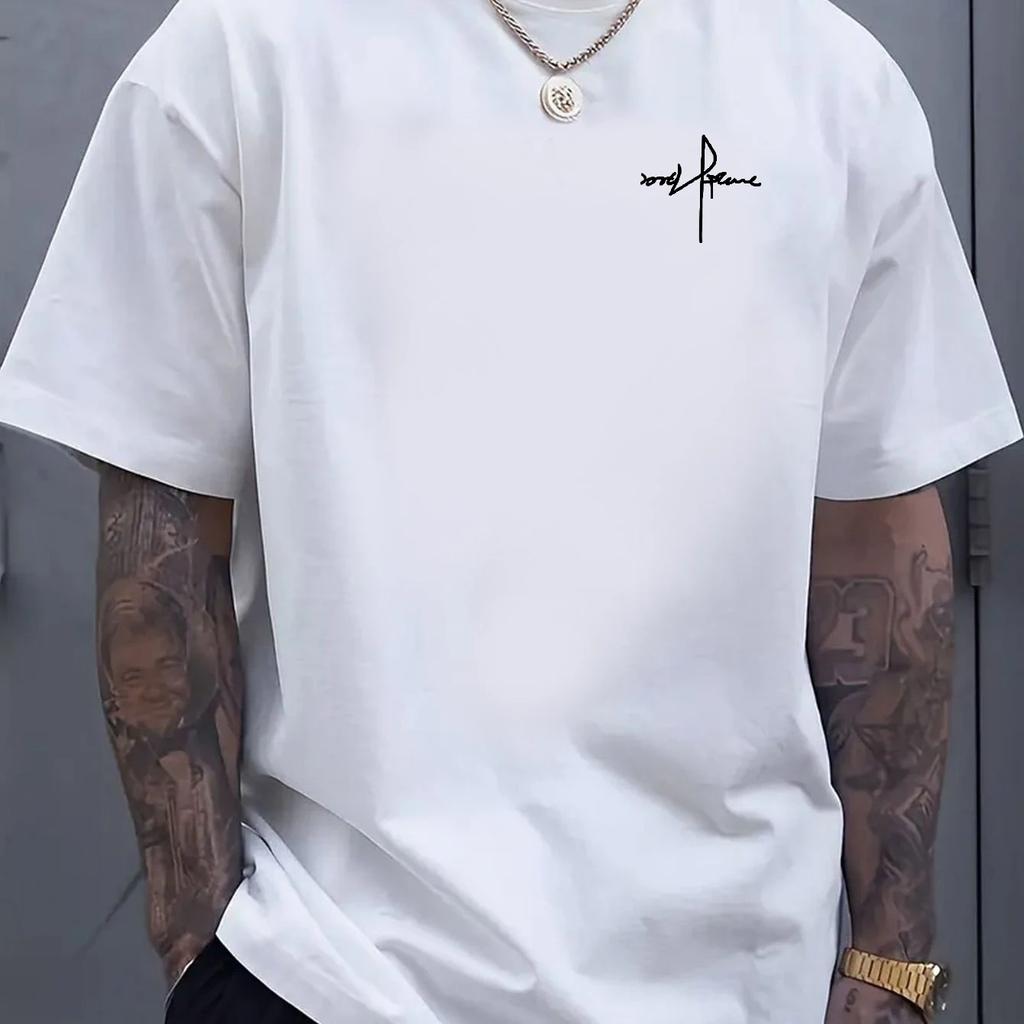 Summer Men's 100% Cotton Casual Sports Loose Large Size Letter Pattern Printed Comfortable Round Neck Short Sleeve T-shirt Top