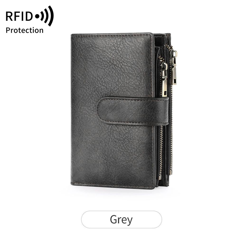 Mode Damen Geldbörse Vintage Faltriemen Doppelte Reißverschlusstasche Kurzer Kartenhalter Hohe Qualität Luxuriös Tragbare Clutch Kartenhalter