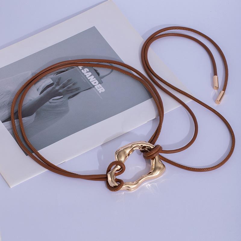 Irregular Metal Buckle Soft Leather Rope Knotted Belt Women'S Sweater Skirt Coat Waist Chain Fashion Accessories