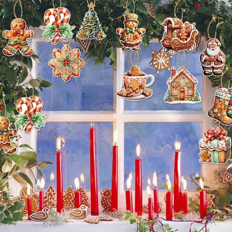 12Pcs Christmas Gingerbread Man Ornaments Mini Paper Gingerman Hanging Pendant Xmas Tree Decorations Childen New Year Gifts