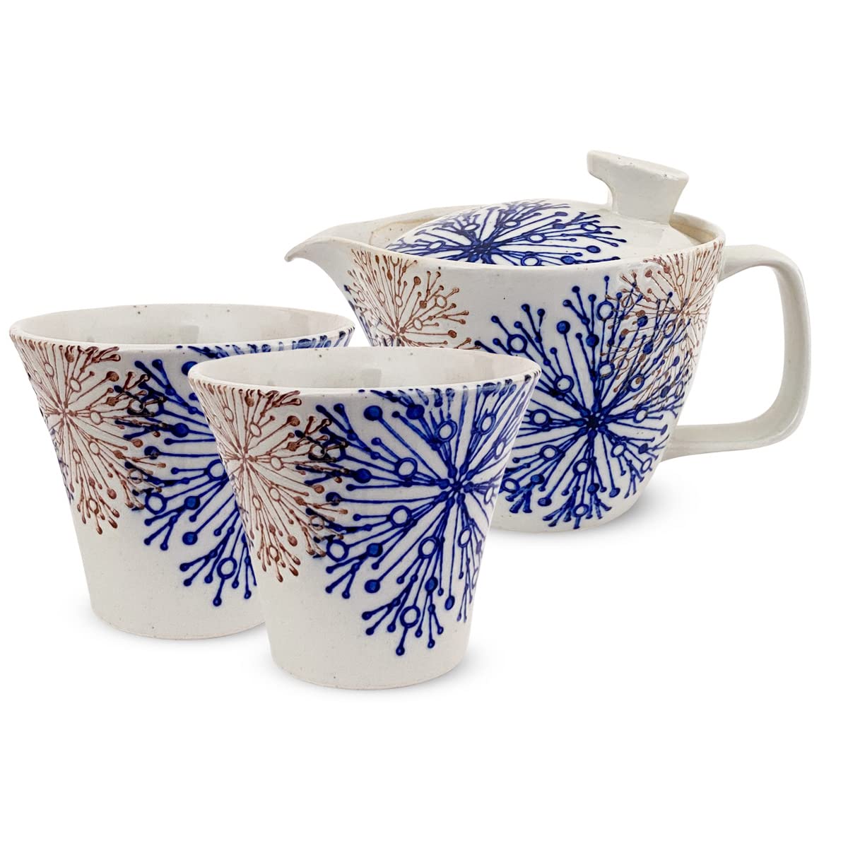 

Kunzan Kiln Teapot Hasami Made in Japan and Pair of Stylish Tea 240cc and for 1 to 2 Includes Tea Flower Center Blue J-kitchens Set, Ware, (Teapot