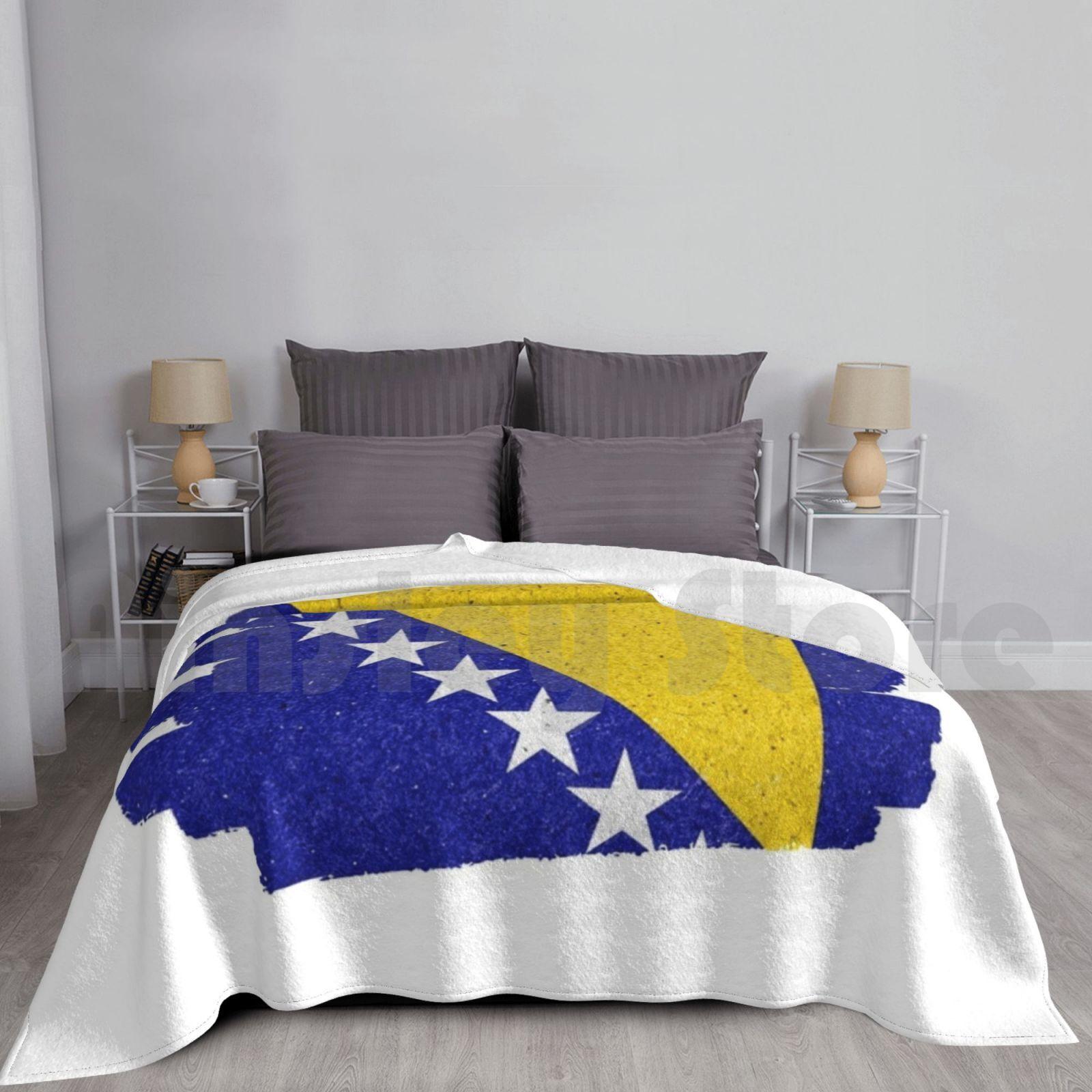 Bosnia And Herzegovina Flag Blanket For Sofa Bed Travel Bosnia And Herzegovina Bosnian Bosnia Herzegovina Size: 75*100cm, Weight: 230 GSM