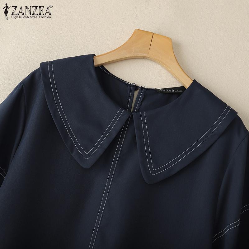 ZANZEA Women Casual Doll Collar Loose Summer Short Sleeve Dress