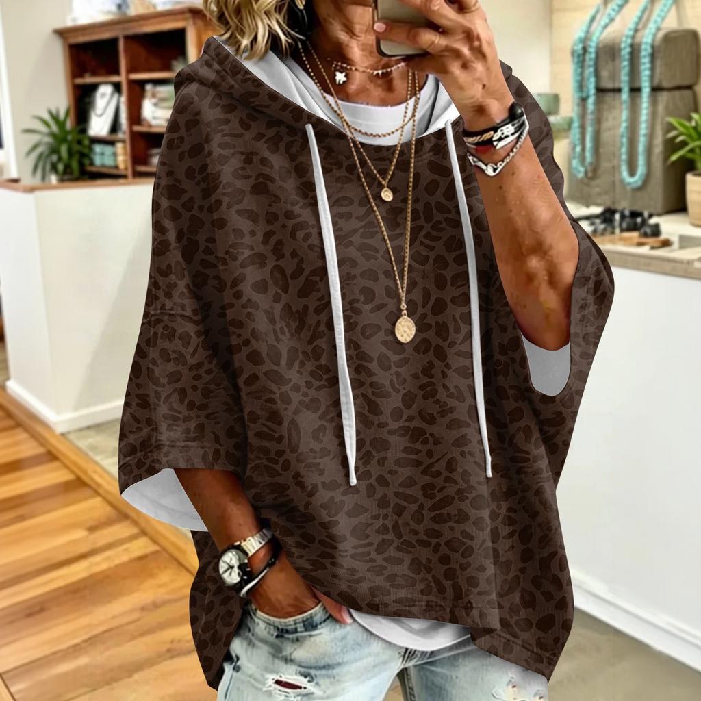 Felpa con cappuccio da donna a stampa leopardata con vestibilità ampia