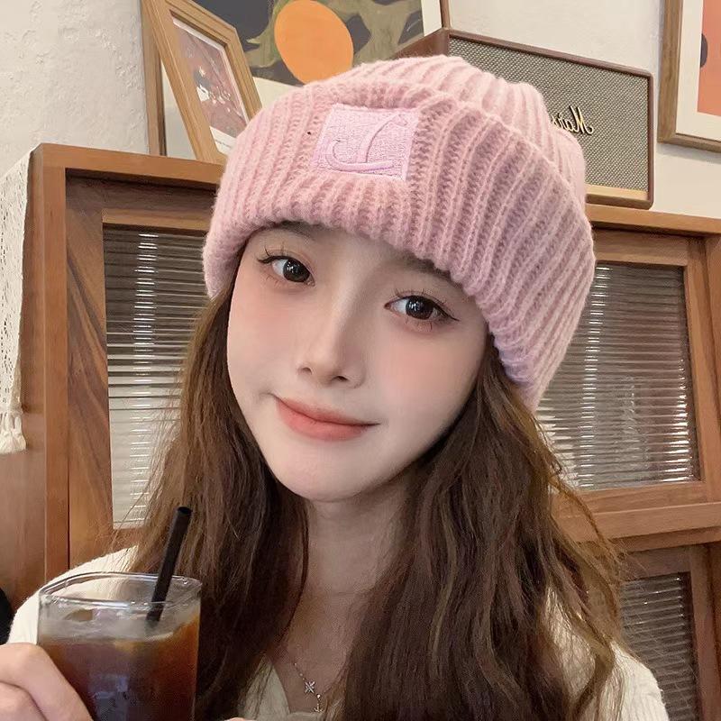 Bear knitted hat cute wool plush women's autumn and winter versatile warm plush big head circumference shows small face