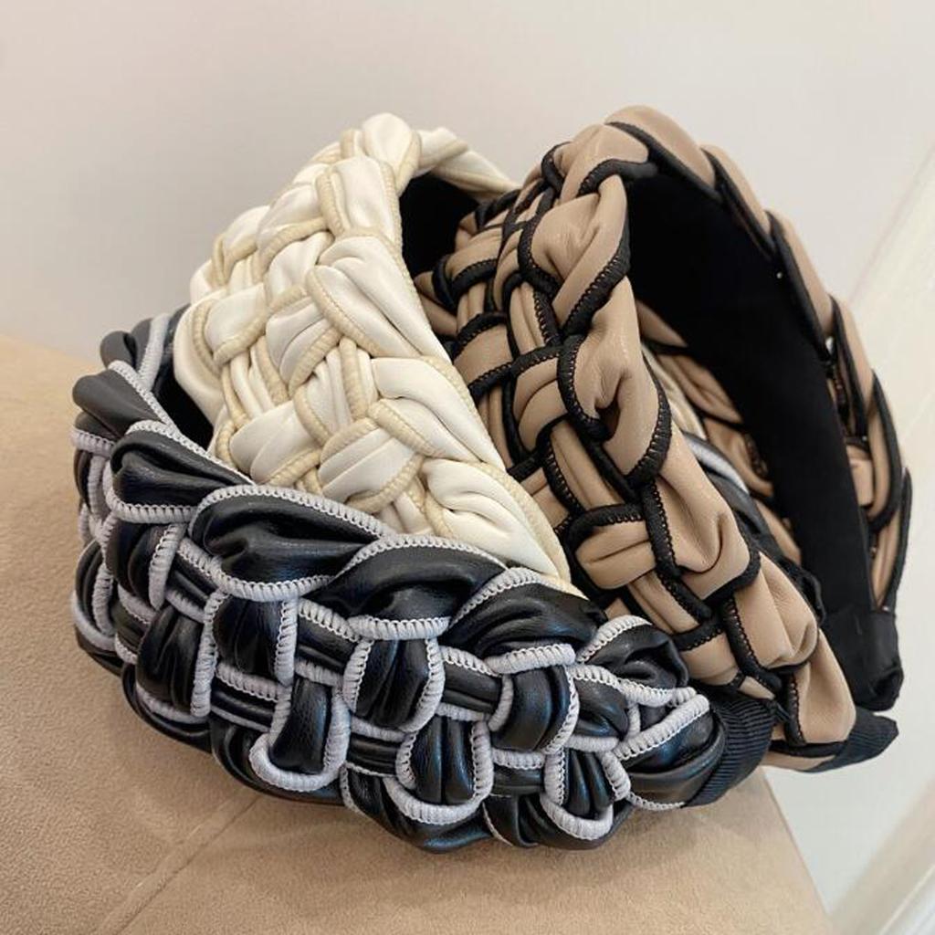 PROLY New Fashion Over Size 6.5CM Wide Side Hairband For Women PU Leather Headband Braided Hair Accessories