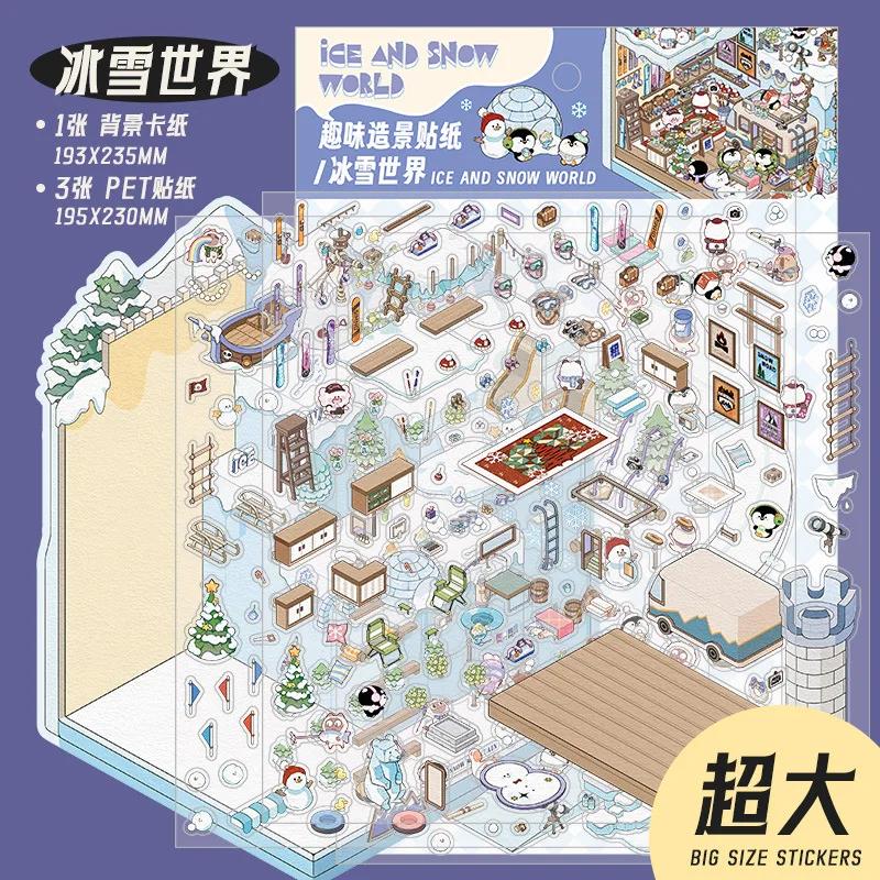 

Plus Size 3D Landscape Sticker Funney Cabin Scene DIY Sticker Stacking Pasting Festival Birthday Gift for Kid Child