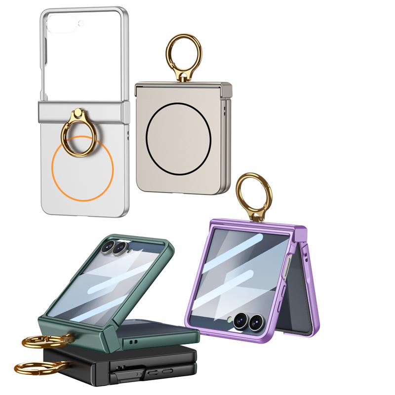 Wbudowany Cienki Ochronny Ekran Pokrowiec na Telefon dla Samsung Galaxy Z Flip 7 ZFlip7 Flip7 Uchwyt Pierścieniowy Magsafe Pokrowiec Ochronny na Zawias