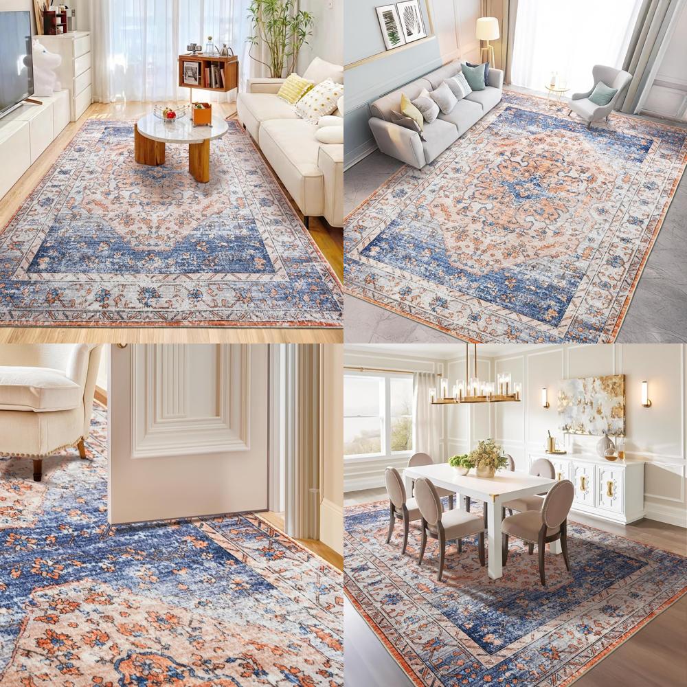 Large Area Rugs for Families: Stain-Resistant, Non-Slip, Washable Carpet for Living Rooms In Blue