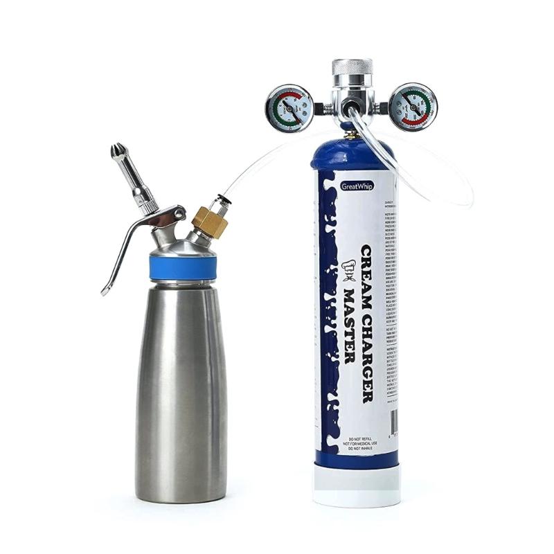 Pressure Regulator Valves with Hose Line and Adapter for Whipped Cream Chargers 0.95Liter 580g Tank M11 Thread Universal
