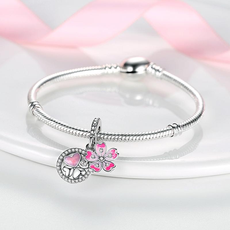 Fashion Copper Dangle Plant Charm Beads Four Clover Original Accessories Bracelets Diy For Pendant Necklace Making Women