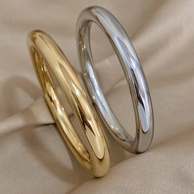 Glossy Solid Color Thick Bracelet Stainless Steel Bangle for Women Cuff Wirstband Smooth Waterproof Charm Bracelets Jewelry Gift