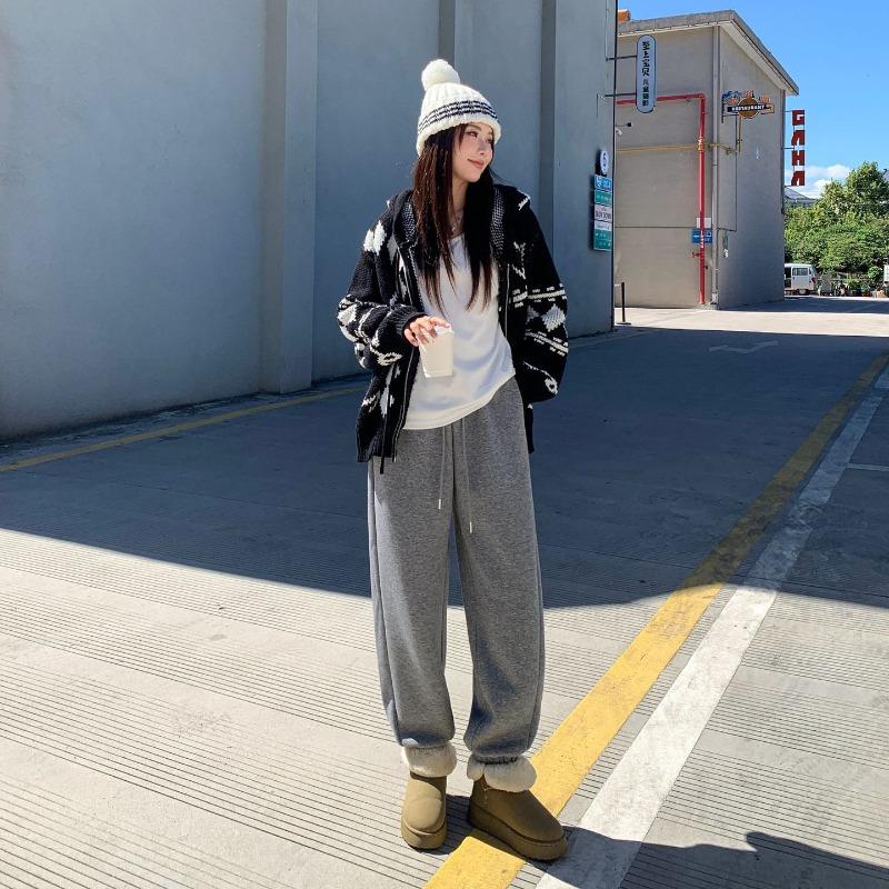 Winter Extra Thick Pants Men's and Women's Casual Leggings Sweatpants Loose Cotton Plus Ollie Velvet Straight Casual Sweatpants