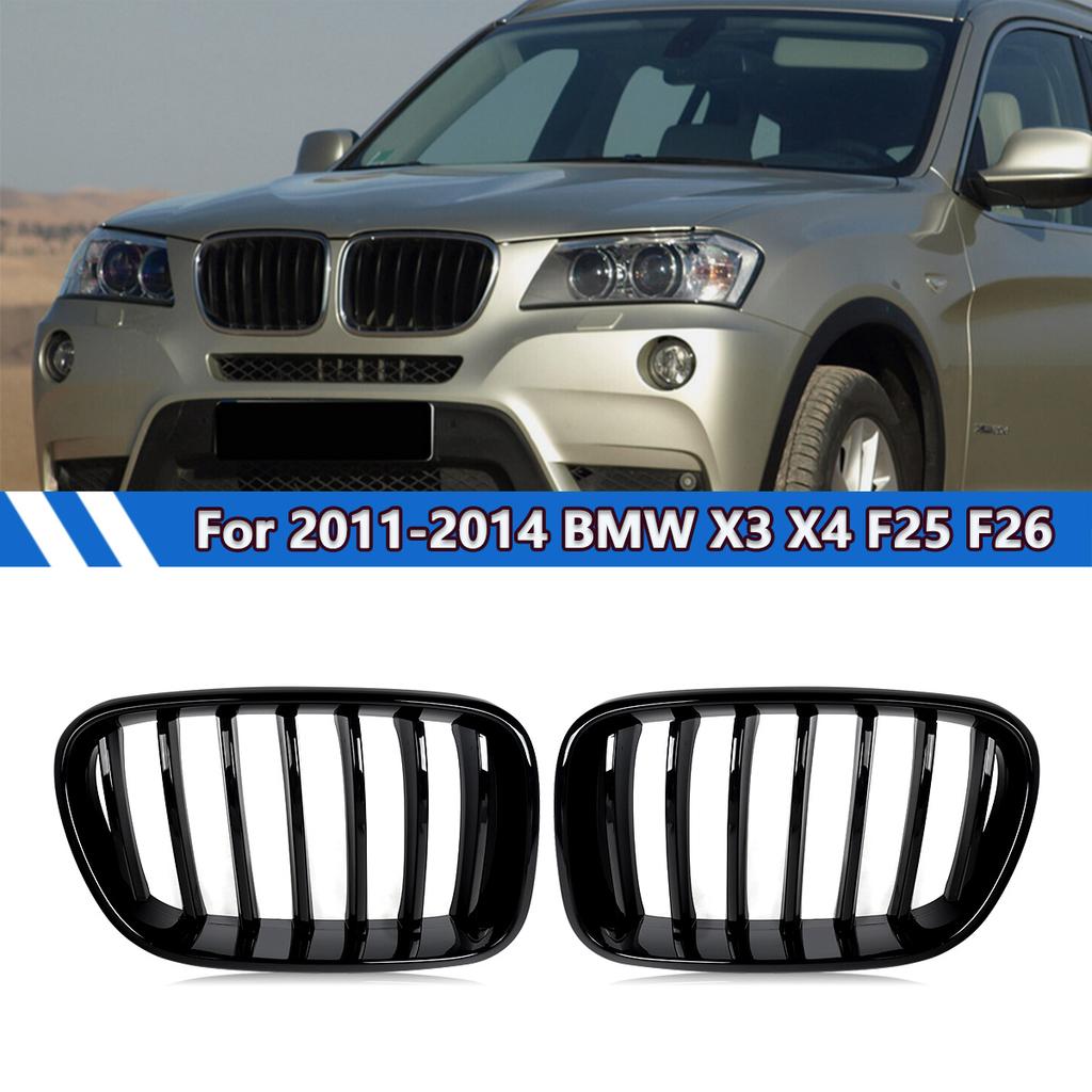 Magickit for 2011 2012 2013 2014 BMW X3 X4 F25 F26 Single Slat Grill Front Kidney Grille Gloss Black Bumper Grill FY6