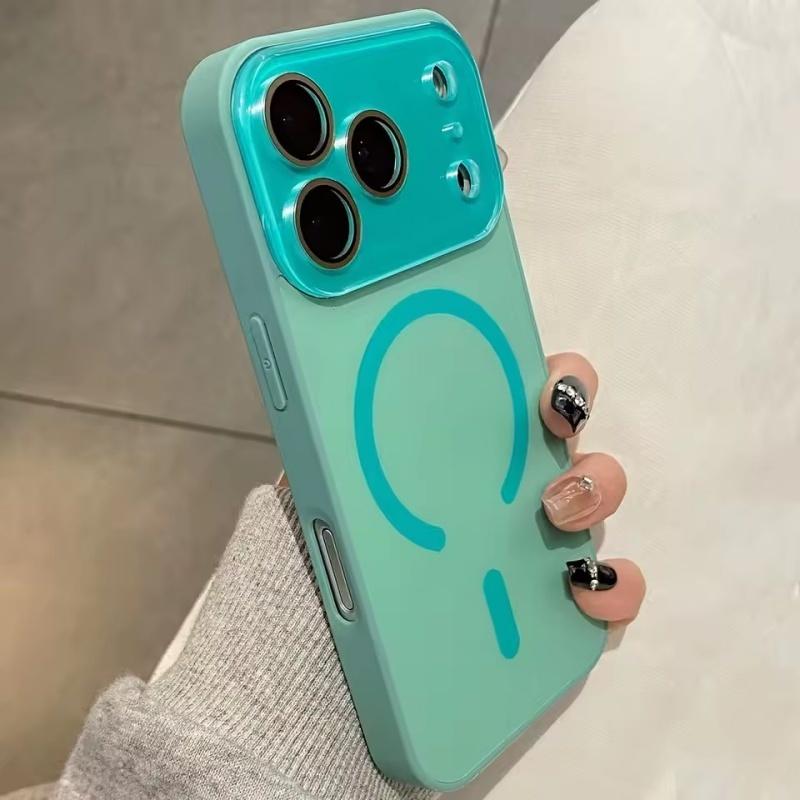 Luxury Large Window Glass Camera Protection Phone Case For iPhone 17 Air 16 15 14 13 12 Pro Max Magnetic For Magsafe Matte Cover