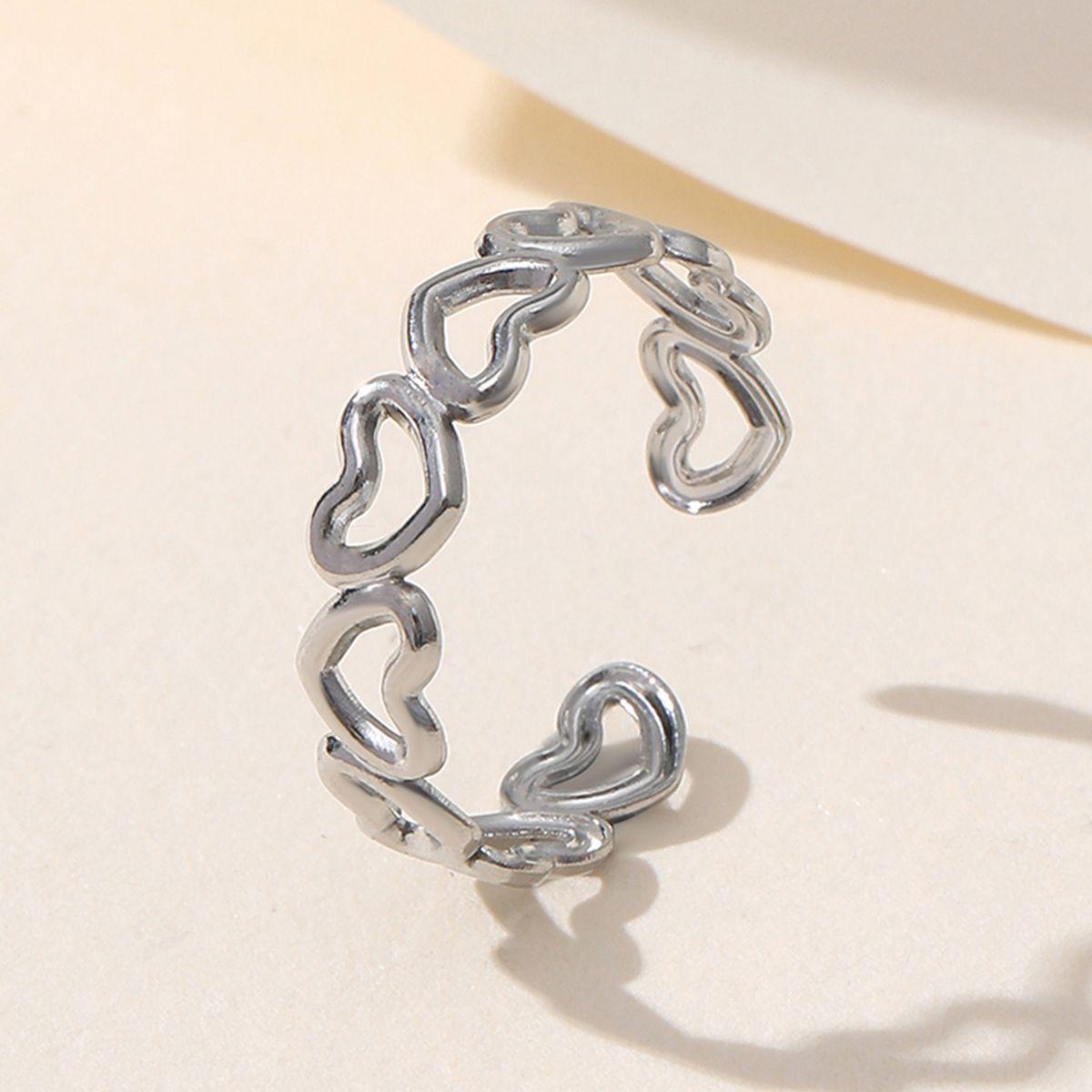 Sweet Fairy Heart-Shaped Adjustable Stainless Steel Ring for Women