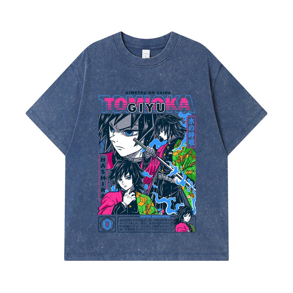 275 GSM Washed T-shirts 100% Cotton Demon Slayer V10 Tomioka Print Unisex Heavy Cotton T Shirt
