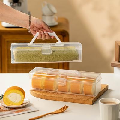 Kunststoff Aufbewahrungsbox für Biskuitrolle Handlich Transparent Lebensmittelaufbewahrungsbehälter Tragbare Swiss Roll Organizer Box Kühlschrank