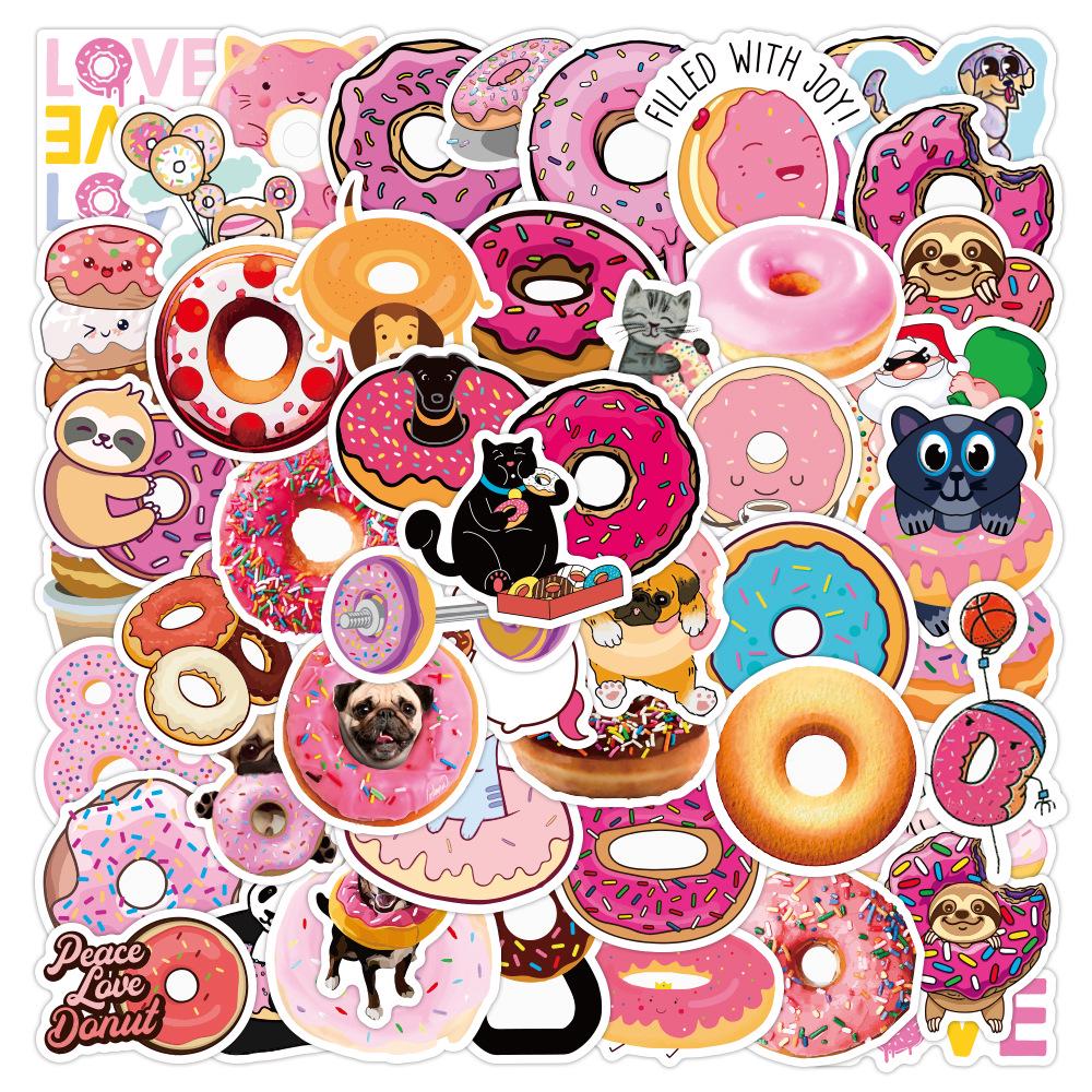 50-Pack Sweet Donut Cartoon Stickers - Waterproof for Backpacks, Journals, and Thermos Cups