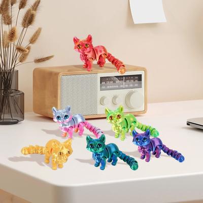 3D Printed Cat Articulated Cute Cat Fidget Toy Desktop Pet with Movable Joints Stress Relief Toy for Home Office Desk Classroom