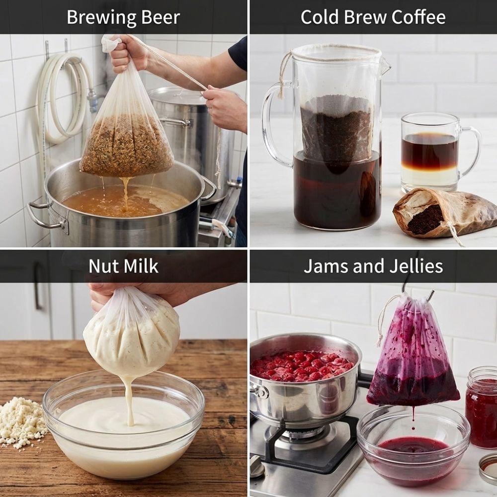 2 pcs Food Grade Fine Mesh Filter Bag 100 Mesh Brewing Filter Pouch Home Brew Strainer Bag Bars