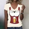 Camiseta casual de manga corta con cuello en V para mujer, top con estampado de Oktoberfest, tejido ligero y suave, ajuste cómodo, camiseta de verano