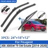 For Peugeot 308 308SW T9 SW Estate 2014-2020 24"+18"+12" Front Rear Wiper Blades Windshield Windscreen Window Cutter Accessories