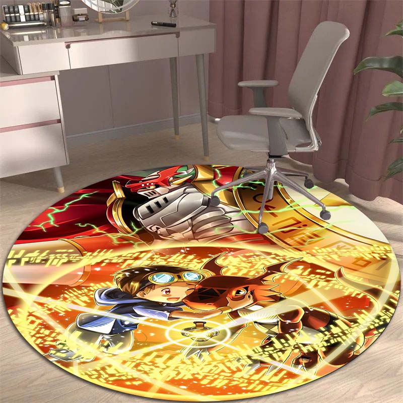 Runder Teppich mit Digimon-Motiv, geeignet zur Dekoration von Wohnzimmern, Schlafzimmern, Sofas und Spielzimmern; rutschfester Teppich für Kinder.999