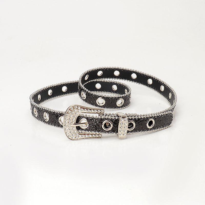 

Y2K Rhinestone Belt Buckle: Multi-Hole Design, Women s Ins Style, Retro Sequin Statement Accessory. чёрный