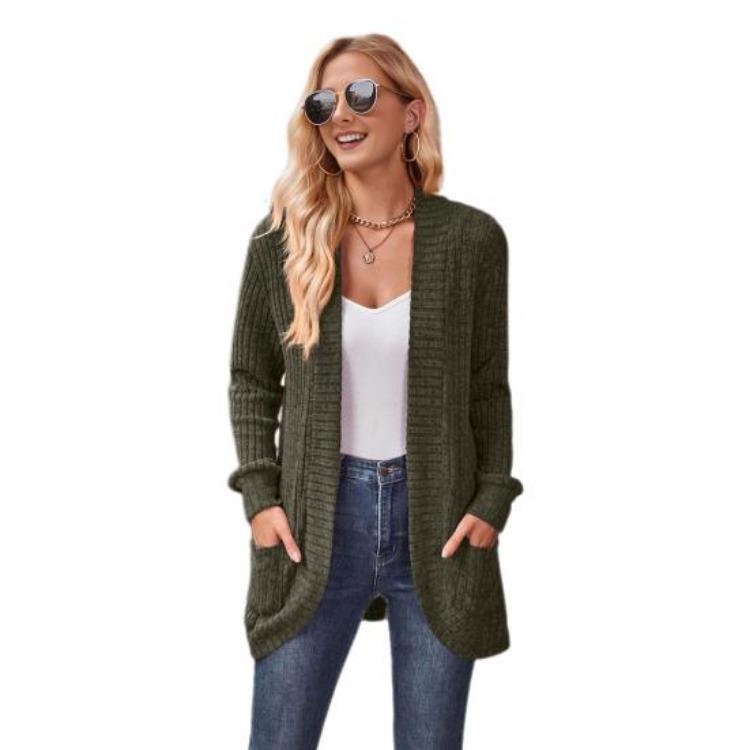 

Women Loose Thermal Sweater Jacket Open Stitch Knitted Solid Color Coat Long Sleeved Outerwear for Commuting Dating Spring Fall Winter XXL армія зелений колір