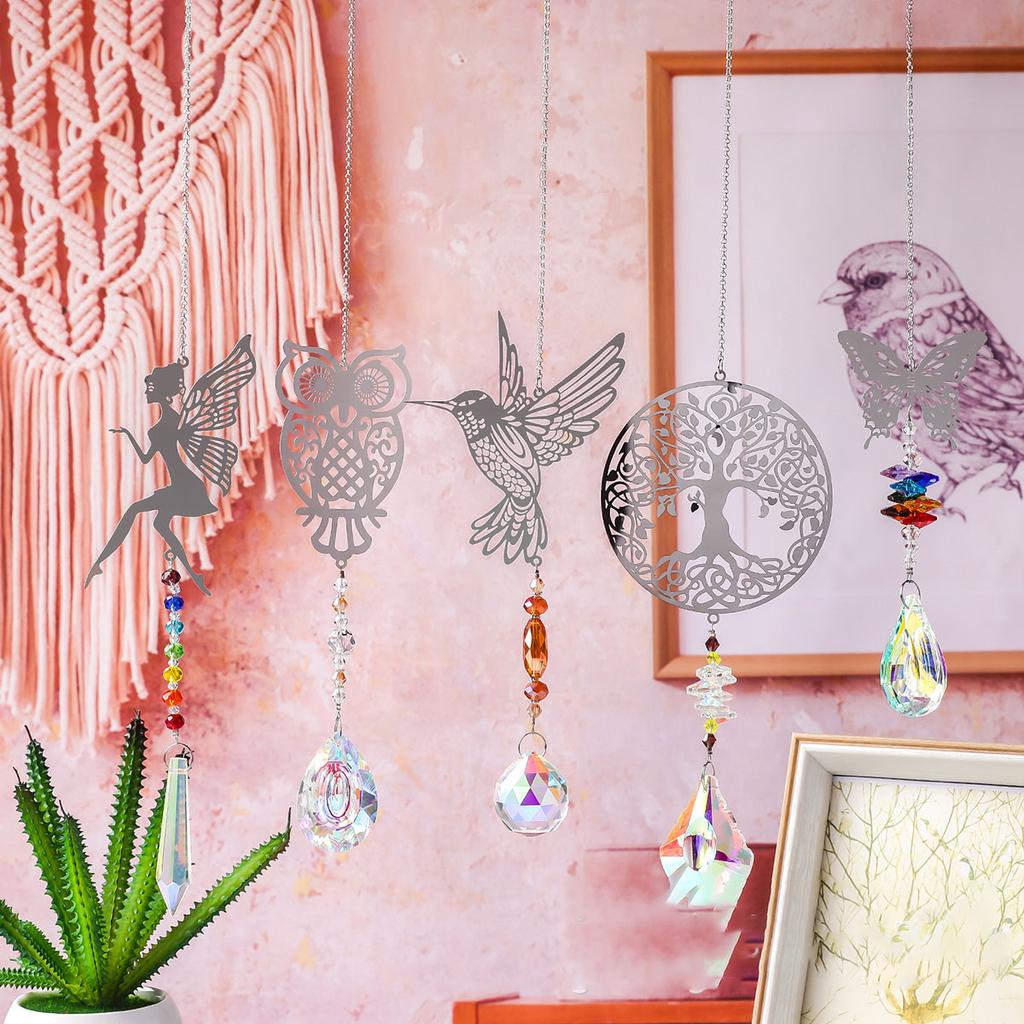Crystal Sun Catcher Prisms Hanging Rainbow Chaser Window Wind Chime Tree of Life Home Decoration Car Art Hanging Pendant
