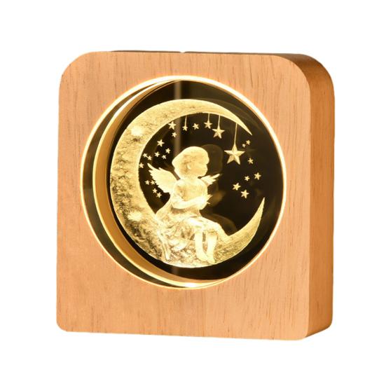 

Custom 3D Photo Faux Crystal Night Light Personalized Engraved Picture Clear Ball with LED Light And Wood Base Memorial Gift for Pets Couple Birthday J