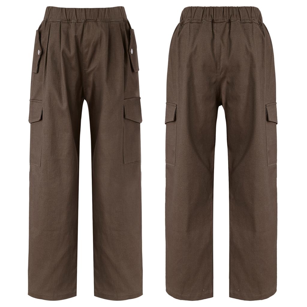 Kids Girls Stylish Clothing Elastic Waistband Cargo Wide Leg Long Pants for Daily Wear
