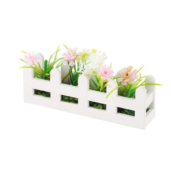 Mini Flower Bed Planter 0.05 Scale Miniature Wooden Fence Flower Pot Set Handcrafted розовый/белый
