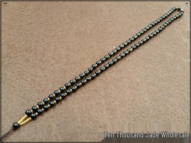 Black Obsidian Cylinder Bead Necklace Cord