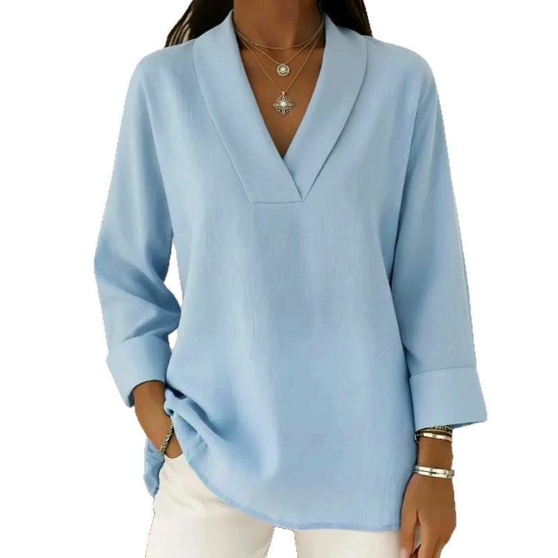 Loose Comfortable V Neck Long Sleeve Casual Pullover T Shirt