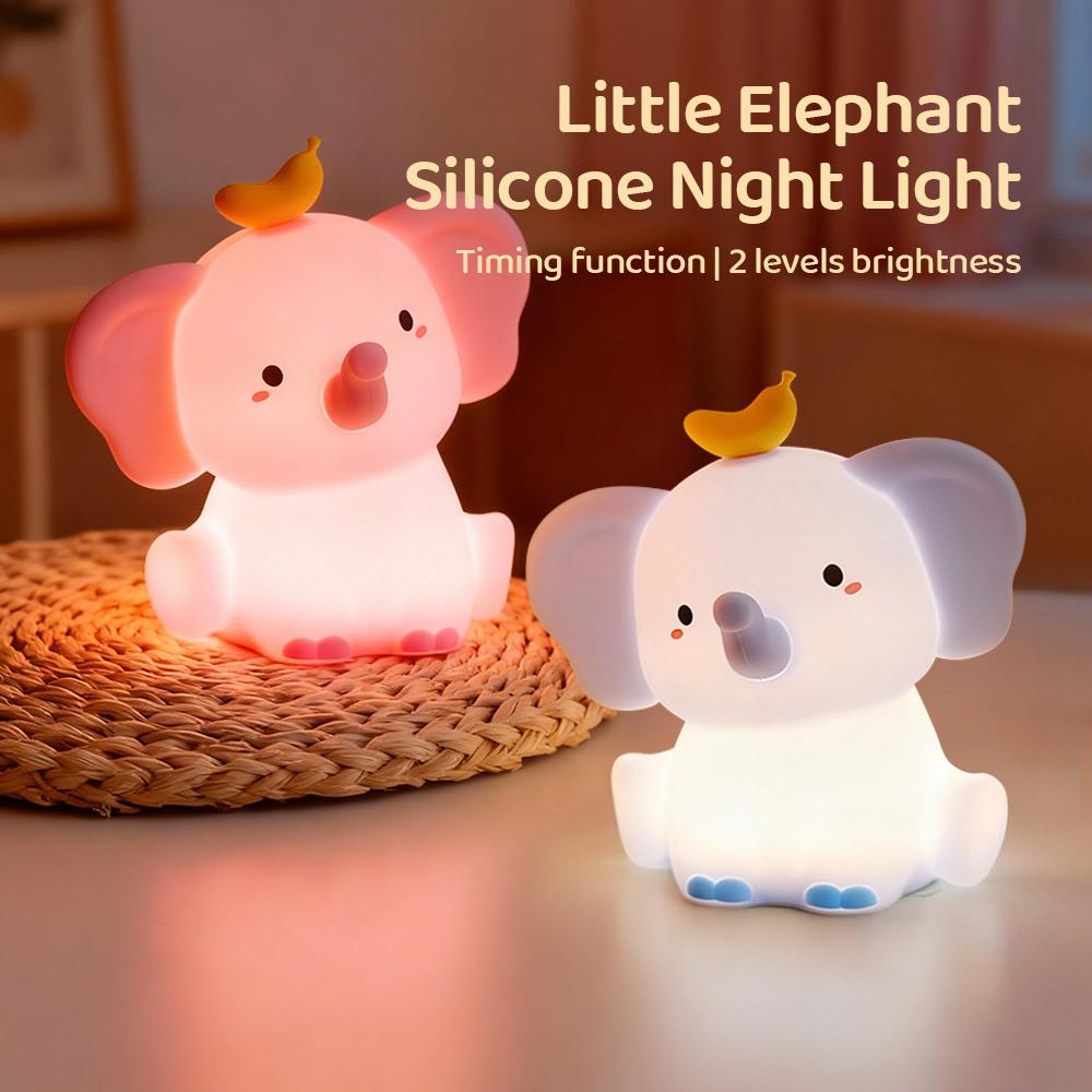 Cute Elephant Sleeping Night Light Rechargeable Dimmable Squishy Novelty Nursery Animal Nightlights For Desk Christmas Decor