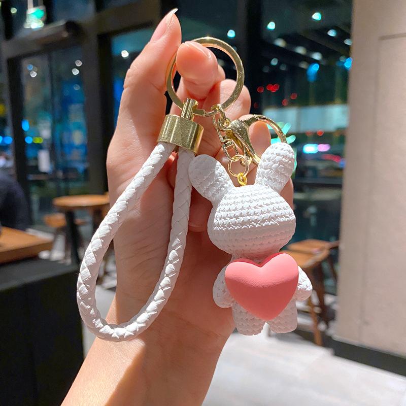 Cartoon Wool Love Woven Bear Pendant Car Key Chain High-End Schoolbag Accessories Couple Keychain