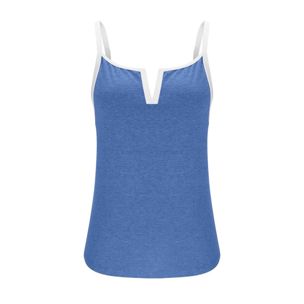 Women's Backless Sexy Workout Cami Tank Tops Color Block Sleeveless Summer Spaghetti Strap Camisoles Shirts