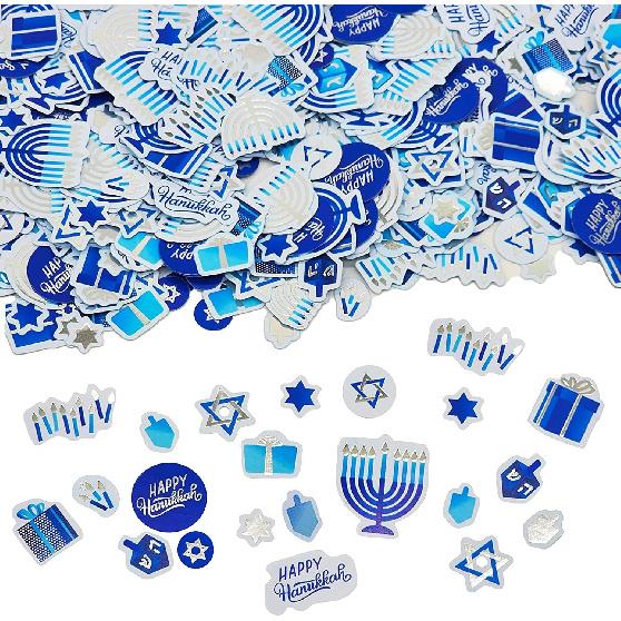 300 Pieces Hanukkah Paper Confetti, Hanukkah Table Confetti Chanuka Holiday Menorah Dreidel Present and Star of David Designs